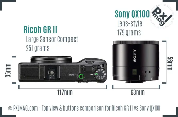 Ricoh GR II vs Sony QX100 top view buttons comparison Ricoh GR II vs Sony QX100 top view buttons comparison