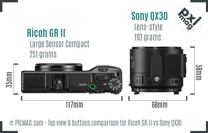 Ricoh GR II vs Sony QX30 top view buttons comparison