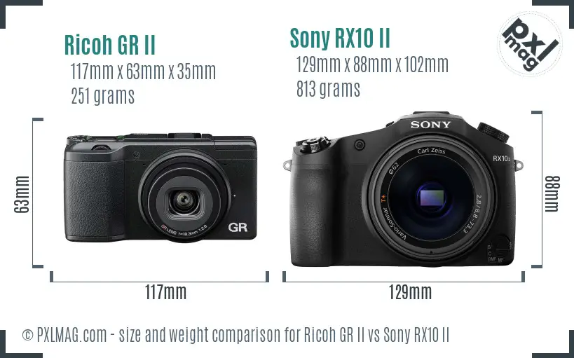 Ricoh GR II vs Sony RX10 II size comparison