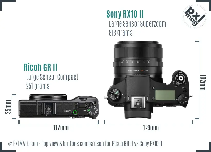 Ricoh GR II vs Sony RX10 II top view buttons comparison