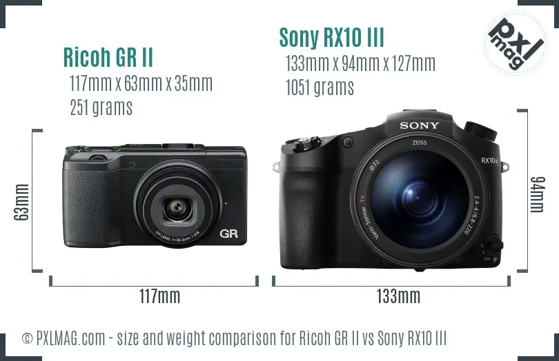 Ricoh GR II vs Sony RX10 III size comparison