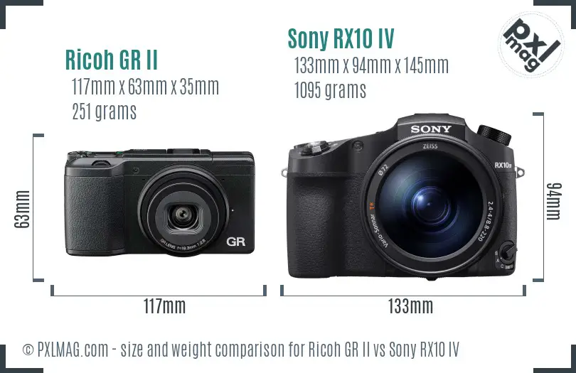 Ricoh GR II vs Sony RX10 IV size comparison