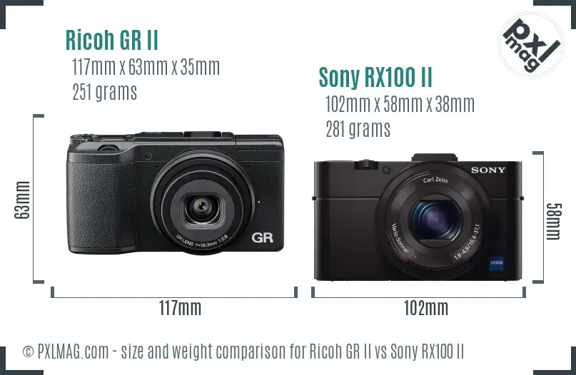 Ricoh GR II vs Sony RX100 II size comparison