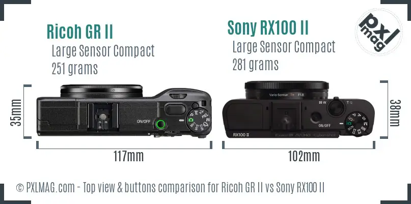 Ricoh GR II vs Sony RX100 II top view buttons comparison
