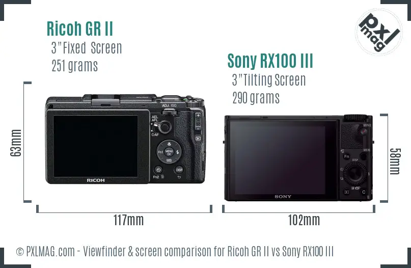 Ricoh GR II vs Sony RX100 III Screen and Viewfinder comparison