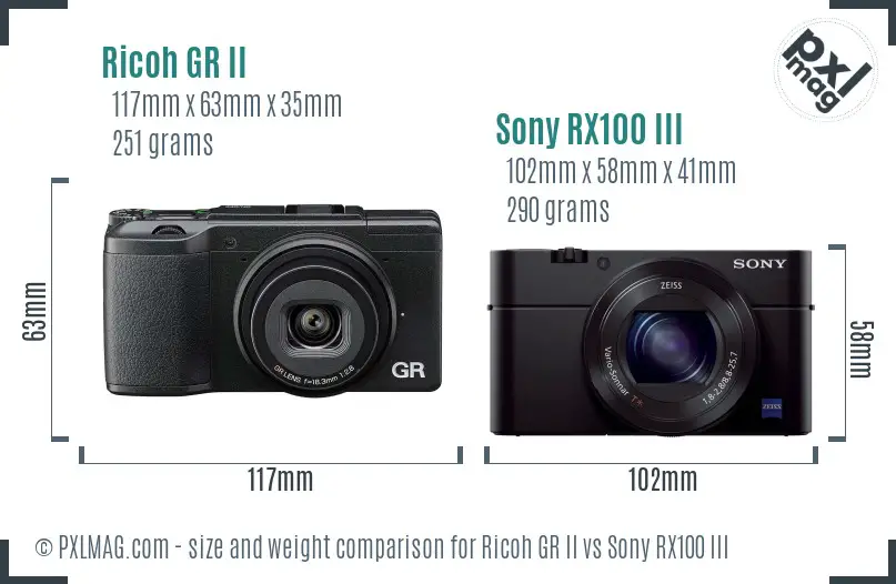 Ricoh GR II vs Sony RX100 III size comparison