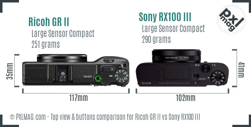 Ricoh GR II vs Sony RX100 III top view buttons comparison