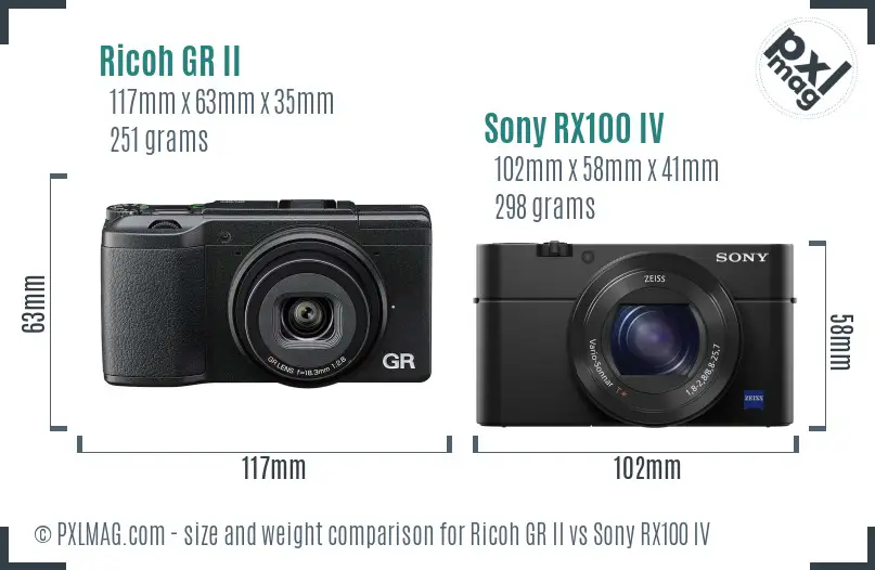 Ricoh GR II vs Sony RX100 IV size comparison