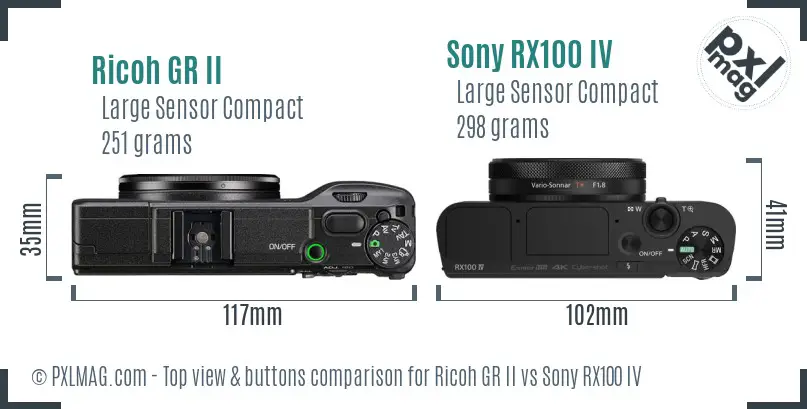 Ricoh GR II vs Sony RX100 IV top view buttons comparison