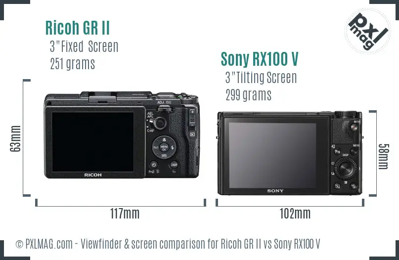 Ricoh GR II vs Sony RX100 V Screen and Viewfinder comparison
