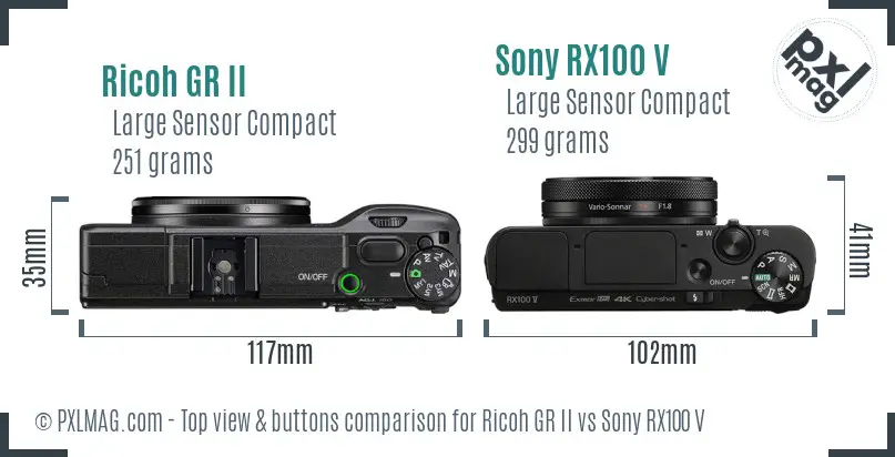 Ricoh GR II vs Sony RX100 V top view buttons comparison