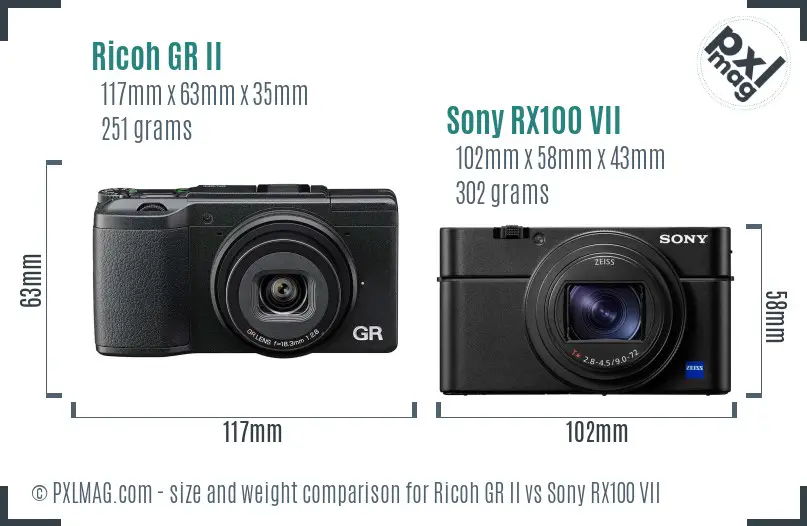 Ricoh GR II vs Sony RX100 VII size comparison
