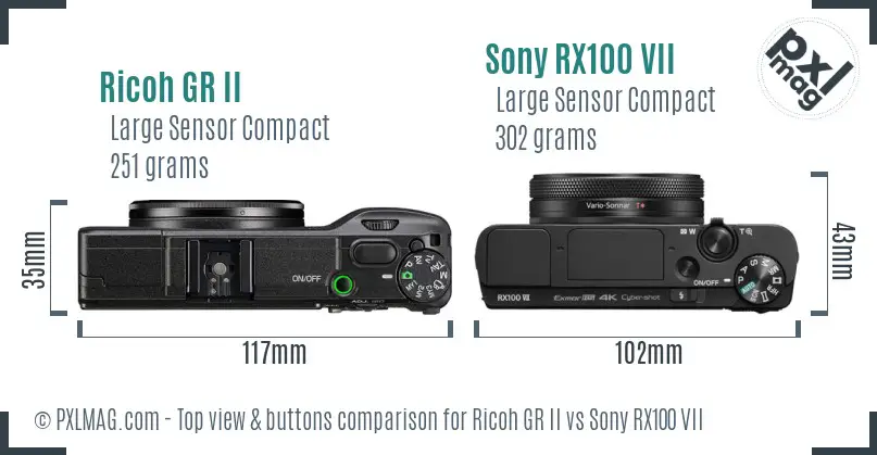 Ricoh GR II vs Sony RX100 VII top view buttons comparison