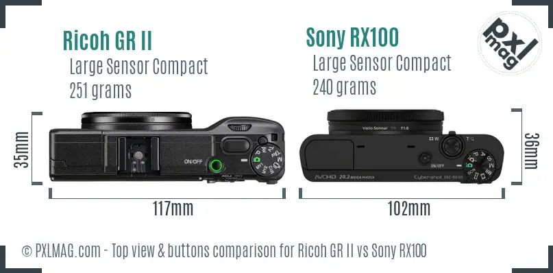 Ricoh GR II vs Sony RX100 top view buttons comparison