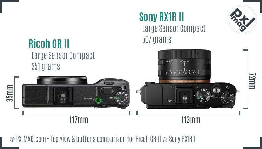 Ricoh GR II vs Sony RX1R II top view buttons comparison