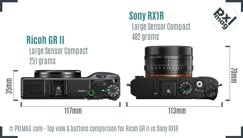 Ricoh GR II vs Sony RX1R top view buttons comparison