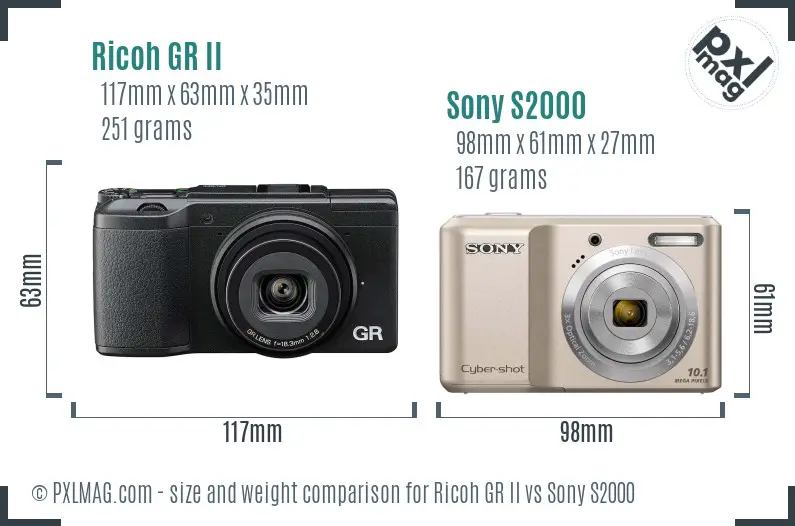 Ricoh GR II vs Sony S2000 size comparison