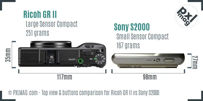 Ricoh GR II vs Sony S2000 top view buttons comparison
