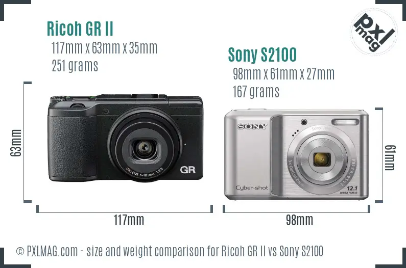 Ricoh GR II vs Sony S2100 size comparison