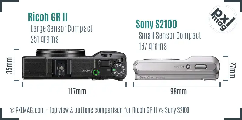 Ricoh GR II vs Sony S2100 top view buttons comparison