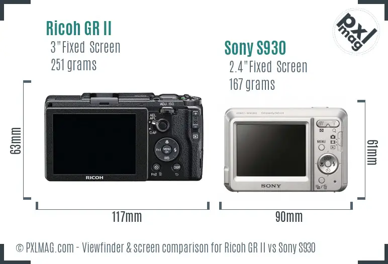 Ricoh GR II vs Sony S930 Screen and Viewfinder comparison