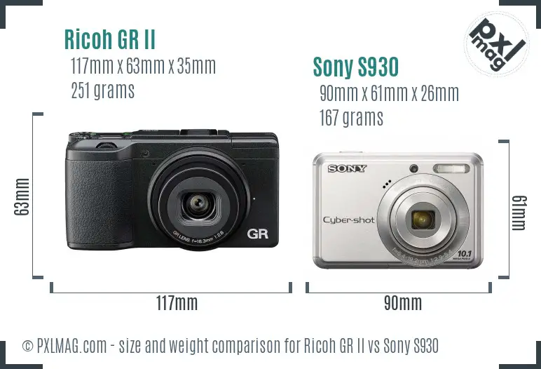 Ricoh GR II vs Sony S930 size comparison