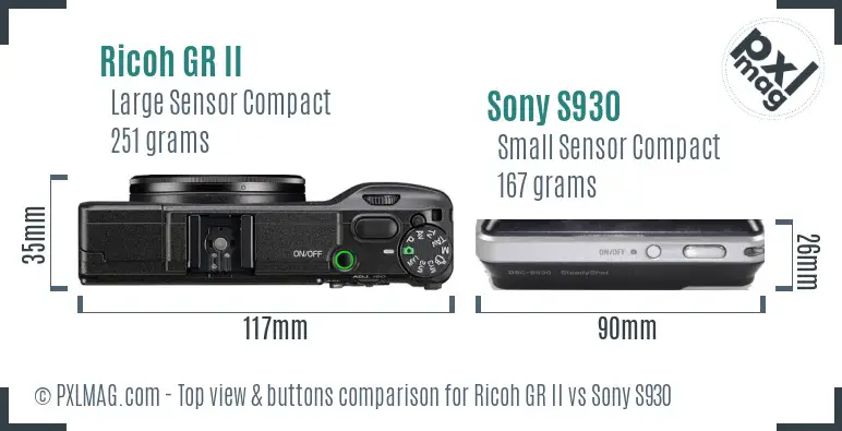 Ricoh GR II vs Sony S930 top view buttons comparison