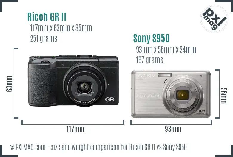 Ricoh GR II vs Sony S950 size comparison