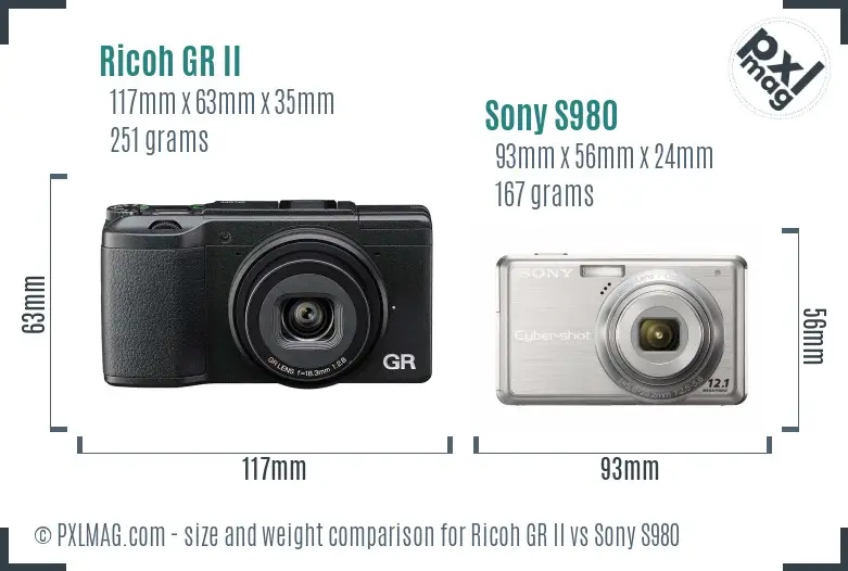 Ricoh GR II vs Sony S980 size comparison