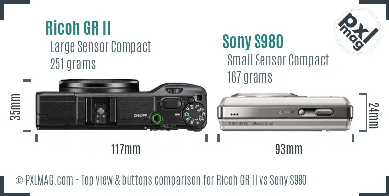 Ricoh GR II vs Sony S980 top view buttons comparison