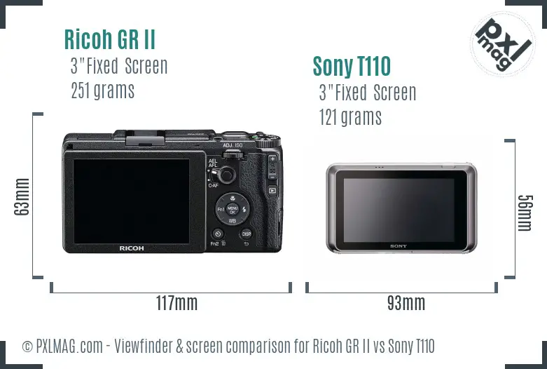 Ricoh GR II vs Sony T110 Screen and Viewfinder comparison
