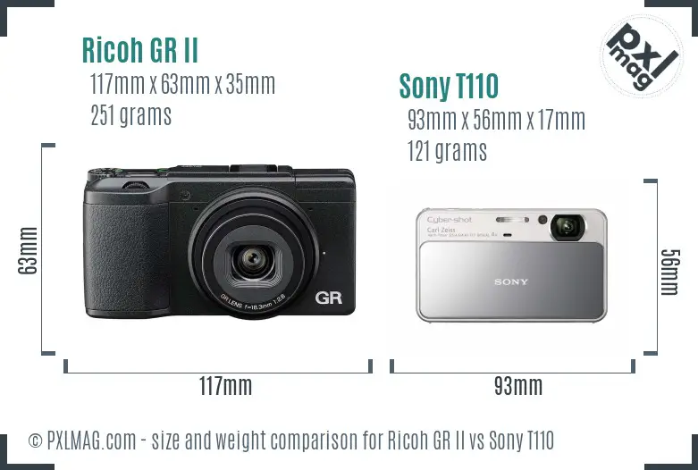 Ricoh GR II vs Sony T110 size comparison