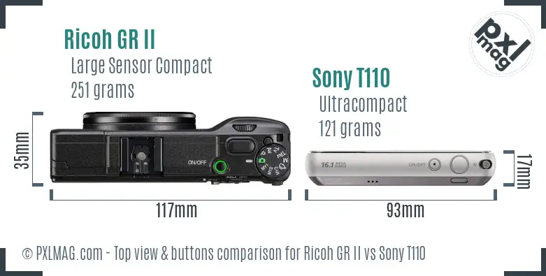 Ricoh GR II vs Sony T110 top view buttons comparison