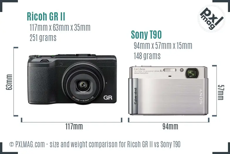 Ricoh GR II vs Sony T90 size comparison