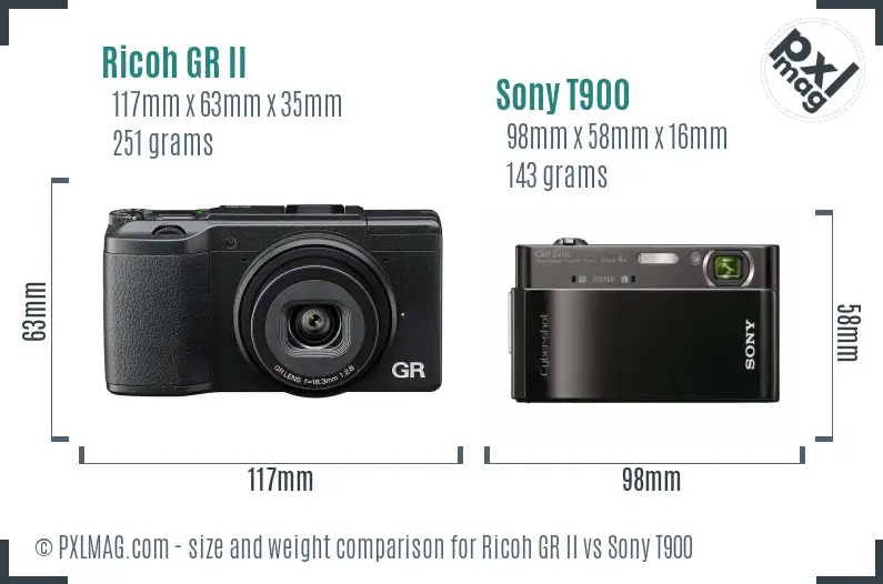 Ricoh GR II vs Sony T900 size comparison