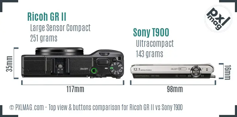 Ricoh GR II vs Sony T900 top view buttons comparison