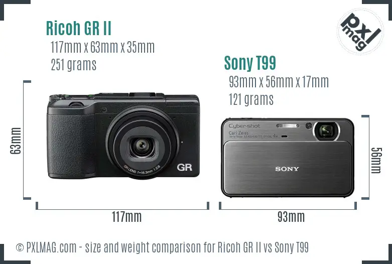 Ricoh GR II vs Sony T99 size comparison