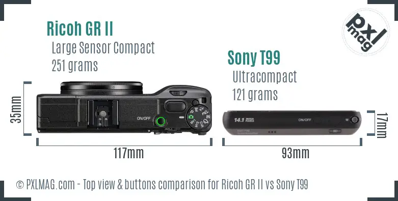 Ricoh GR II vs Sony T99 top view buttons comparison