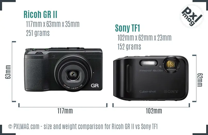 Ricoh GR II vs Sony TF1 size comparison