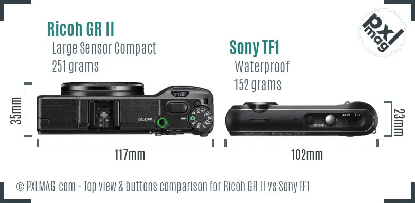 Ricoh GR II vs Sony TF1 top view buttons comparison