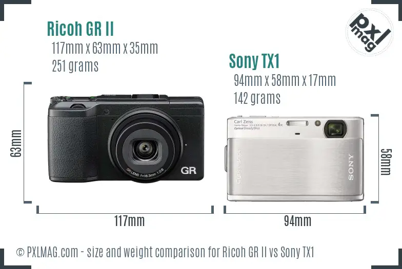 Ricoh GR II vs Sony TX1 size comparison