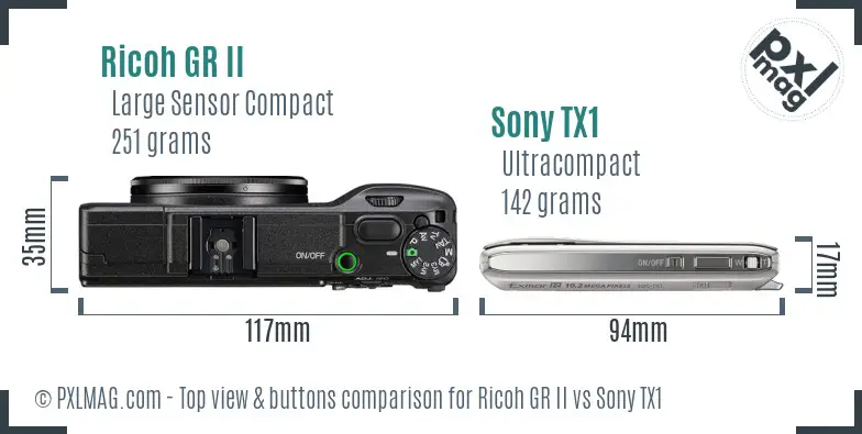 Ricoh GR II vs Sony TX1 top view buttons comparison