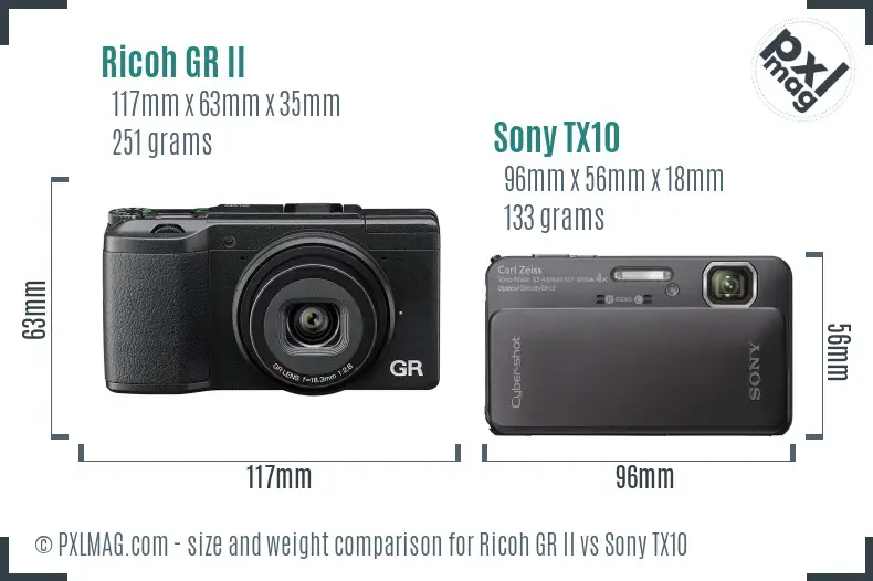 Ricoh GR II vs Sony TX10 size comparison