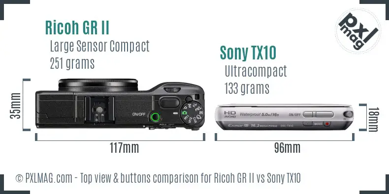 Ricoh GR II vs Sony TX10 top view buttons comparison