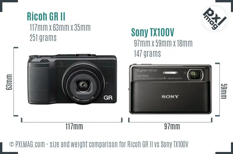 Ricoh GR II vs Sony TX100V size comparison
