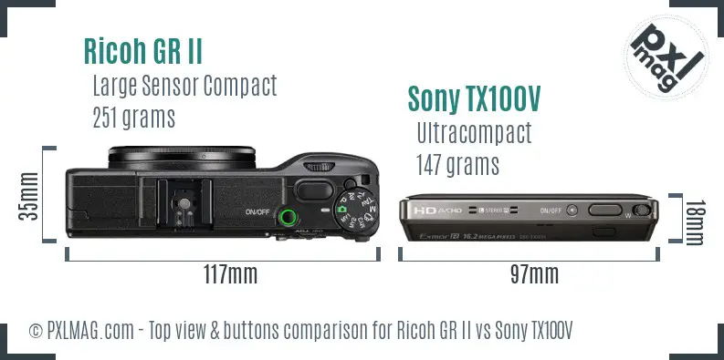 Ricoh GR II vs Sony TX100V top view buttons comparison