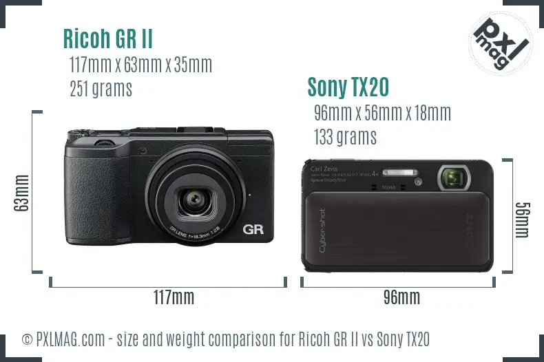 Ricoh GR II vs Sony TX20 size comparison