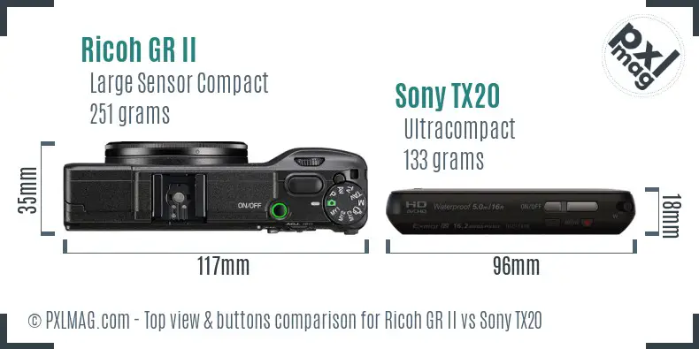 Ricoh GR II vs Sony TX20 top view buttons comparison