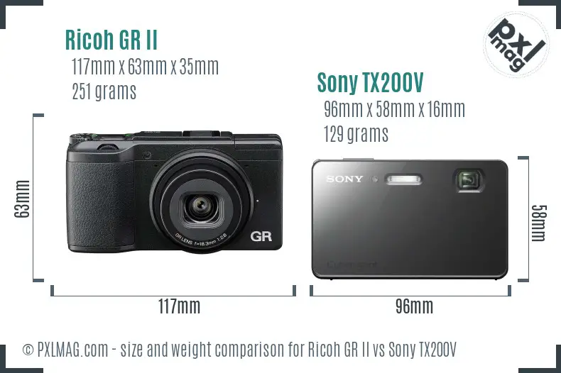 Ricoh GR II vs Sony TX200V size comparison