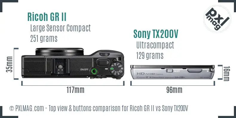 Ricoh GR II vs Sony TX200V top view buttons comparison